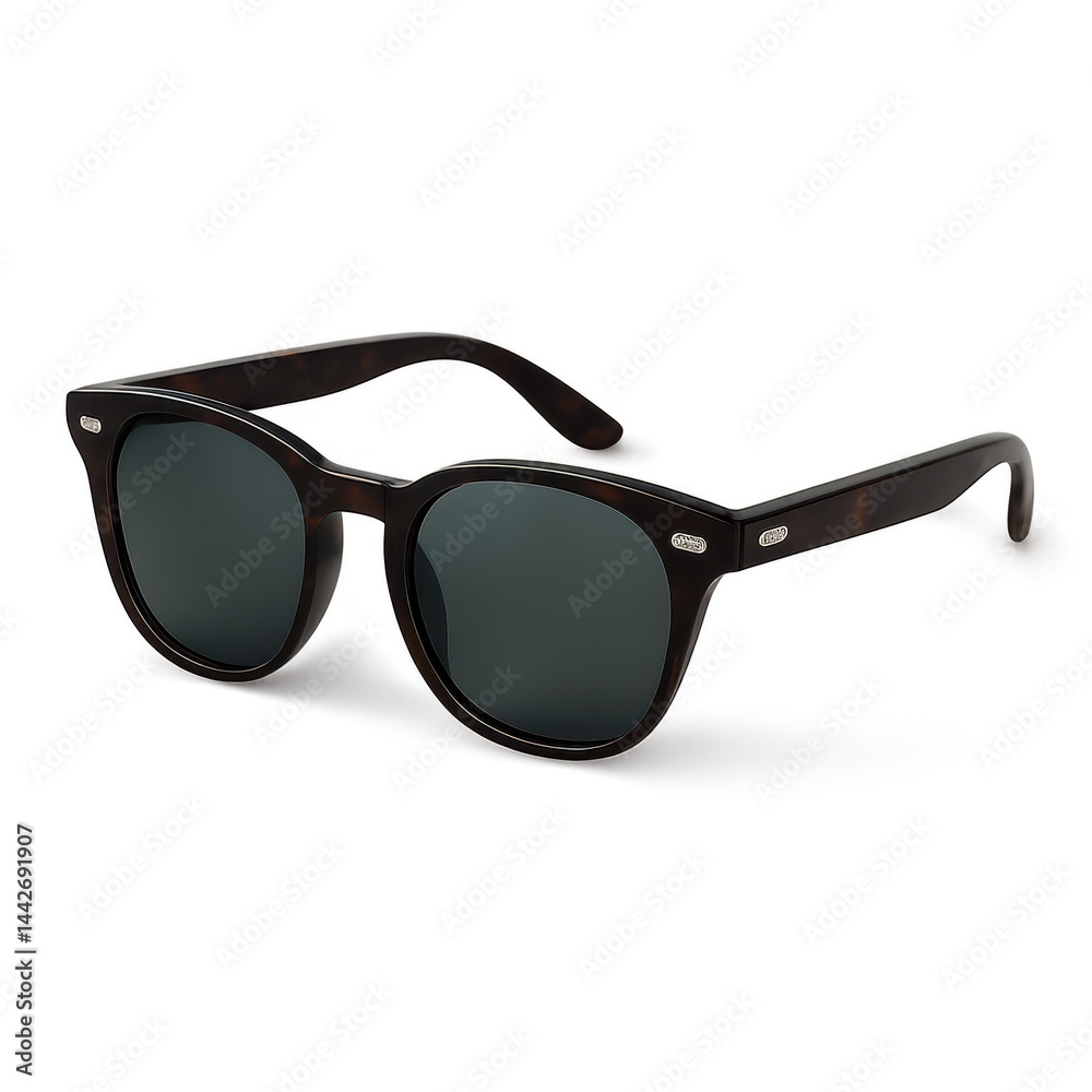 Classic black sunglasses, stylish retro design, perfect for sunny days, ideal accessory for summer outings and travel. Isolated on white background or PNG Classic black sunglasses, stylish retro design, perfect for sunny days, ideal accessory for summer outings and travel. Isolated on white background or PNG