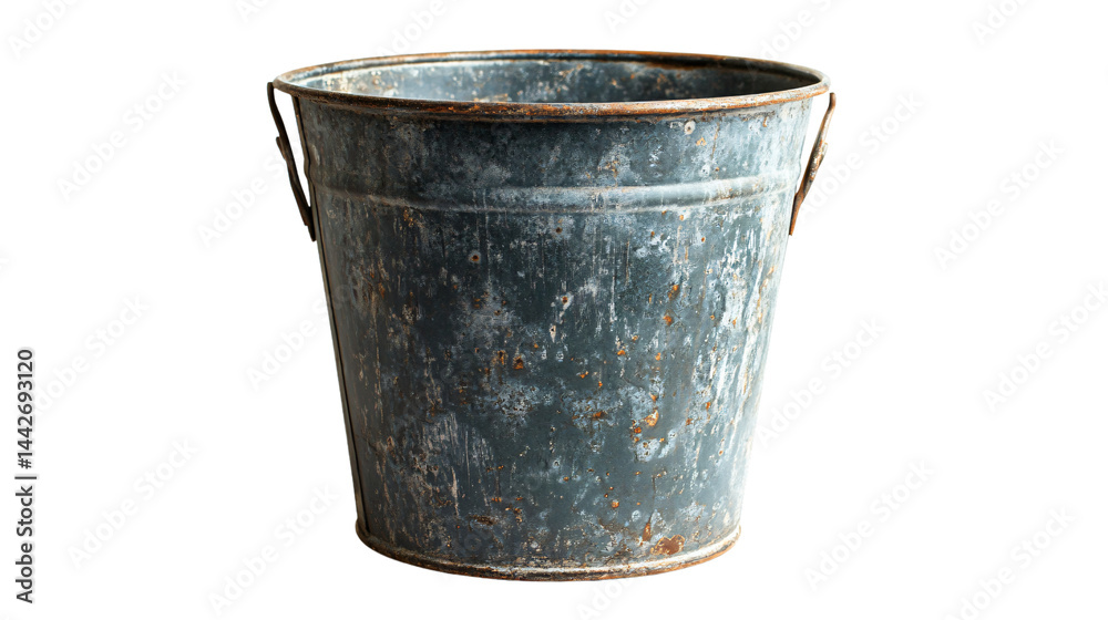 Rustic Old Metal Bucket Isolated on White Background - Professional Stock Image Rustic Old Metal Bucket Isolated on White Background - Professional Stock Image
