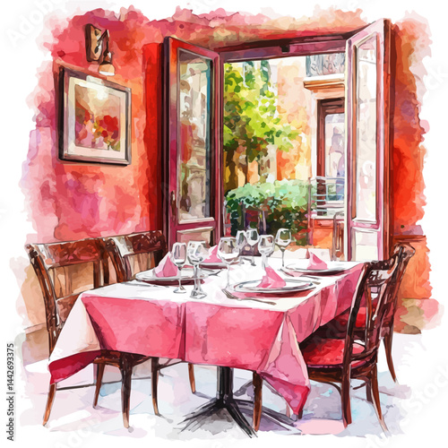 bright dining room, watercolor drawing, isolated on a white background. bright dining room vector.
