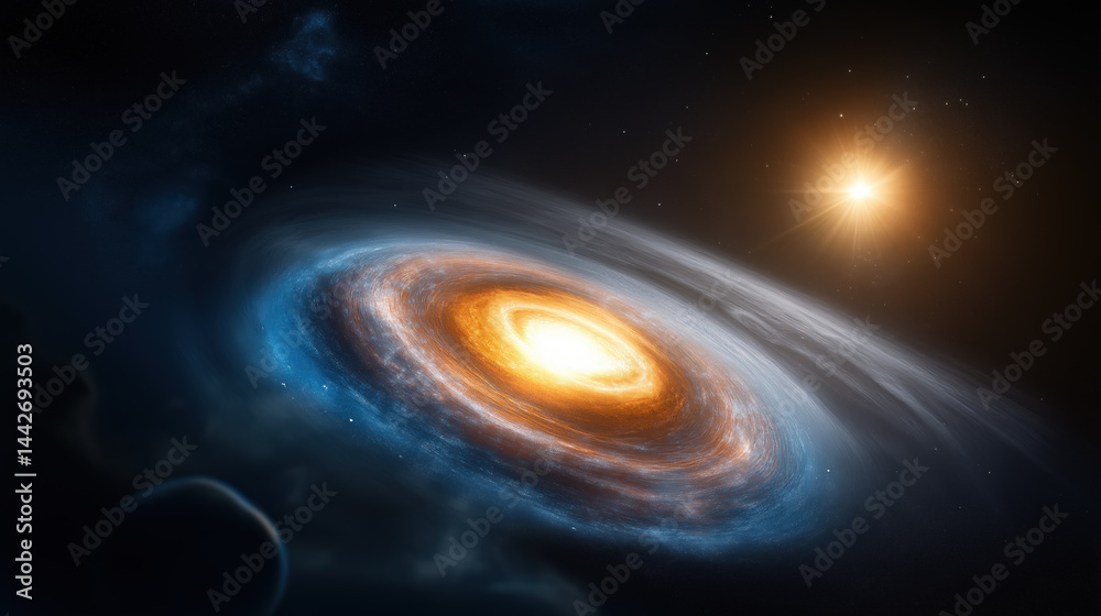 Obraz premium Majestic galaxy with swirling stars and bright celestial bodies