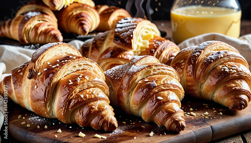 Close-Up of Freshly Baked Croissants