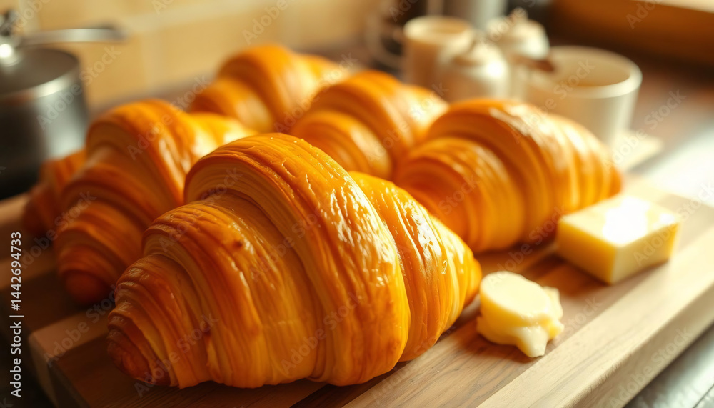 Close-Up of Freshly Baked Croissants