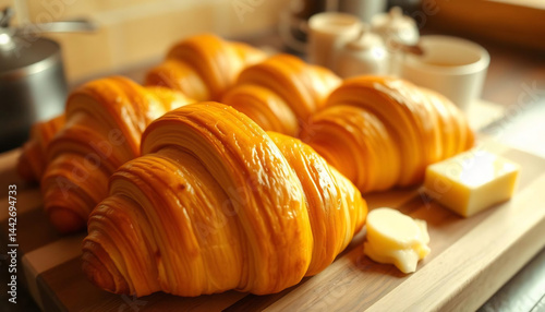 Obraz na płótnie Close-Up of Freshly Baked Croissants w salonie