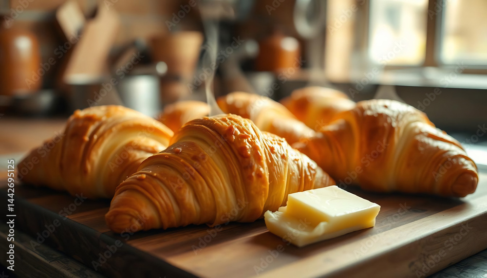 Close-Up of Freshly Baked Croissants