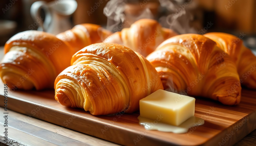Close-Up of Freshly Baked Croissants