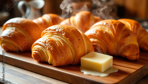 Obraz na płótnie Close-Up of Freshly Baked Croissants w salonie