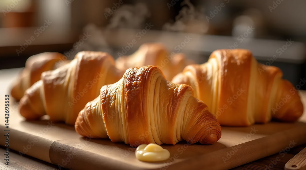 Close-Up of Freshly Baked Croissants