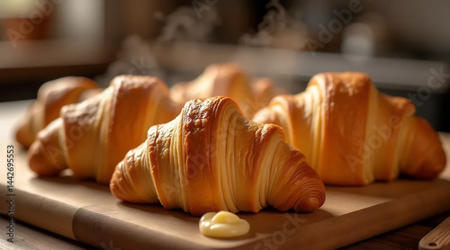 Obraz na płótnie Close-Up of Freshly Baked Croissants w salonie