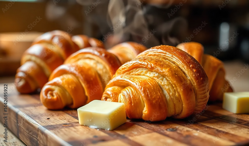 Close-Up of Freshly Baked Croissants
