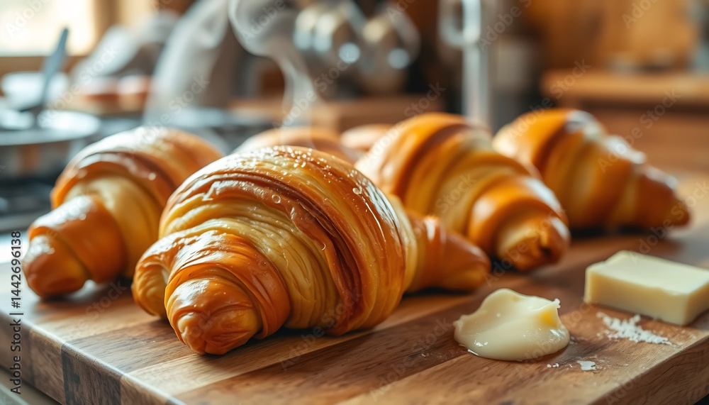 Close-Up of Freshly Baked Croissants
