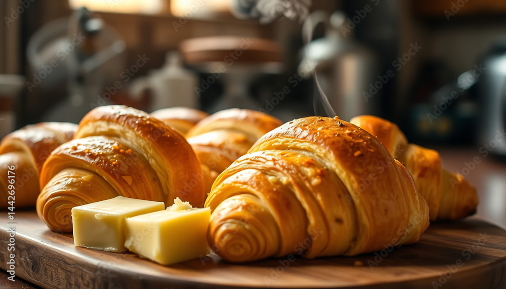 Close-Up of Freshly Baked Croissants