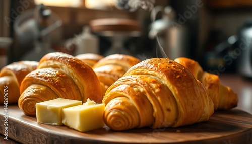 Obraz na płótnie Close-Up of Freshly Baked Croissants w salonie