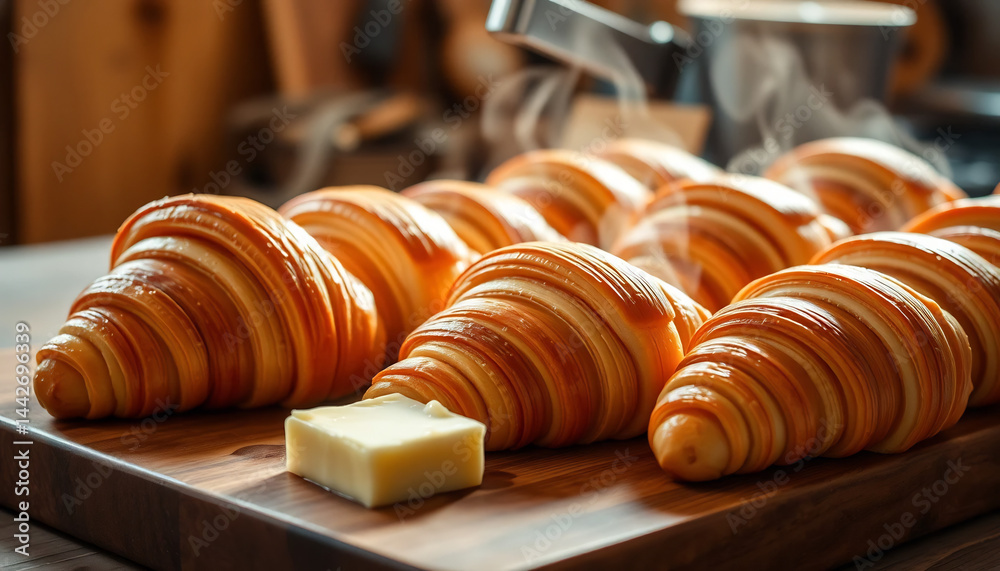 Close-Up of Freshly Baked Croissants