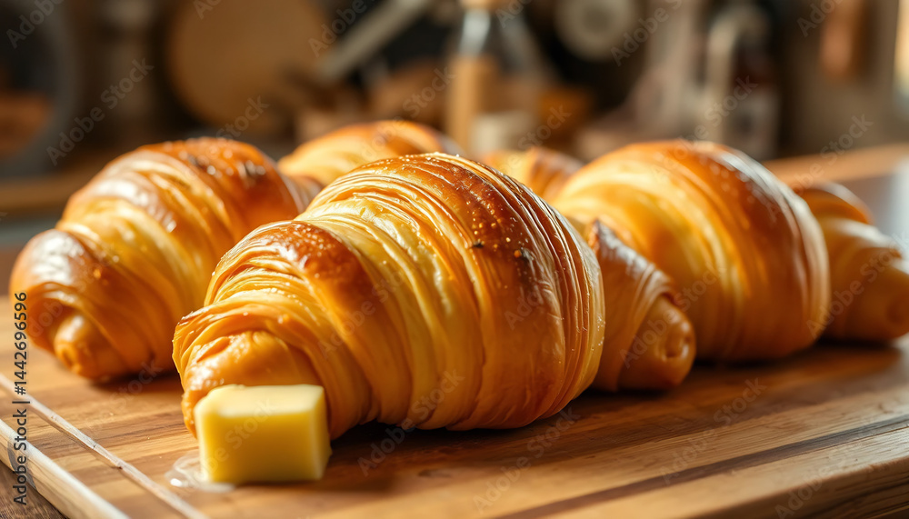 Close-Up of Freshly Baked Croissants