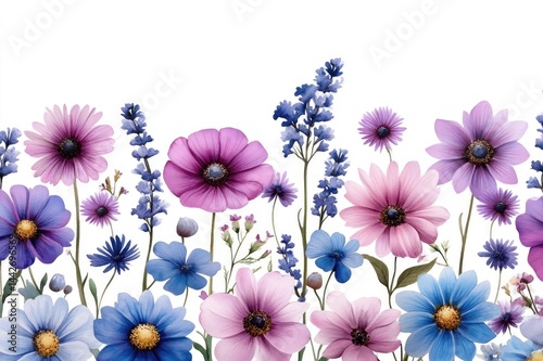 Obraz na płótnie Watercolor floral arrangement blooming with purple and blue flowers w salonie