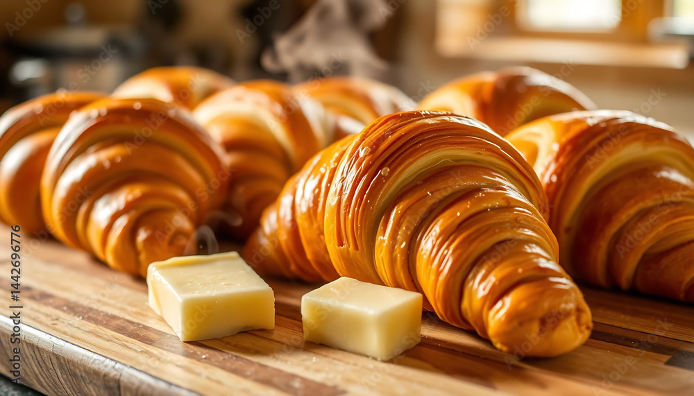 Close-Up of Freshly Baked Croissants