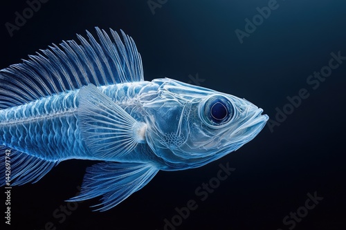 Obraz na płótnie Transparent fish swimming in dark water exhibiting skeletal structure w salonie