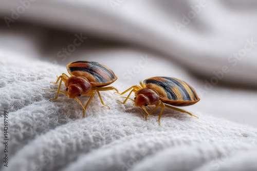 Obraz na płótnie Bed bugs crawling on white fabric surface w salonie