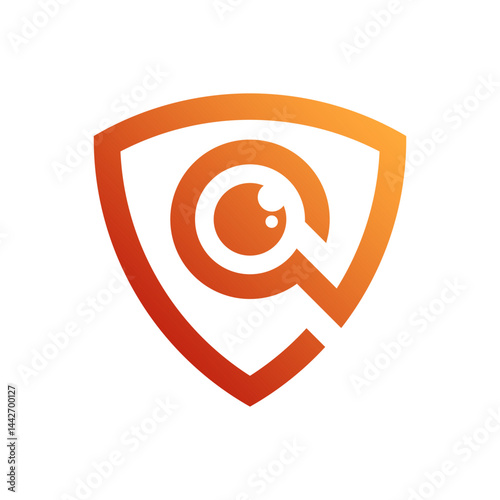 Modern Orange Shield Logo with Abstract Eye and Pupil