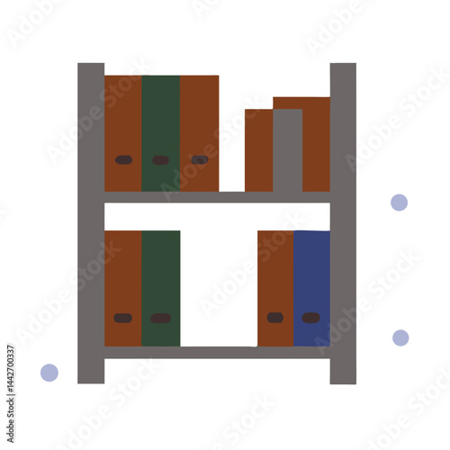 Simple bookshelf illustration with colorful binders  