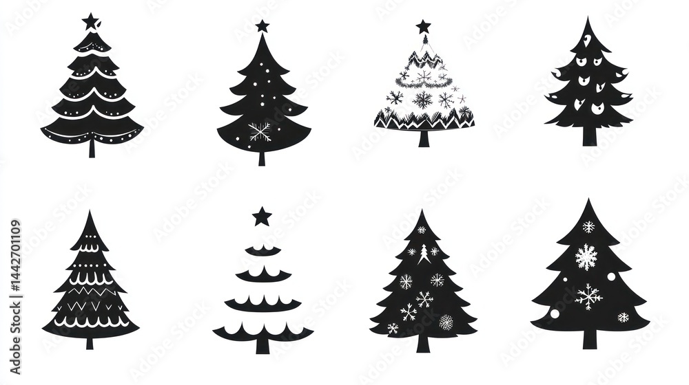 Obraz premium Christmas Tree Icons Set White Background