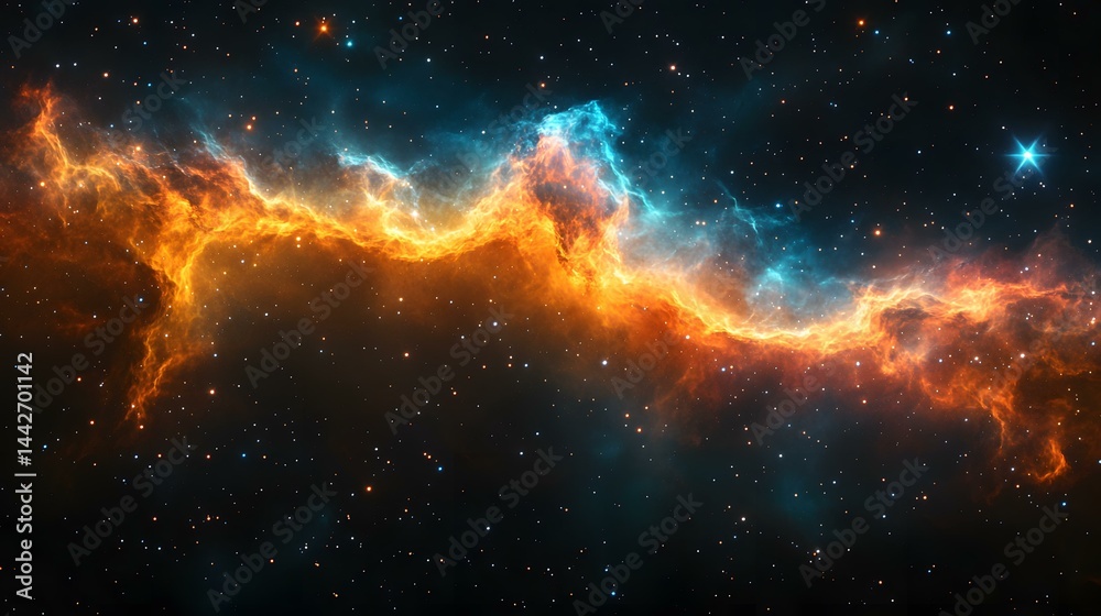 Obraz premium Vibrant cosmic cloud and many stars creating a mesmerizing outer space environment for scientific or astronomical illustration