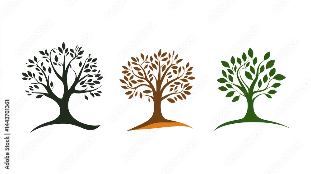 Obraz premium Tree Icons Variations on White Background