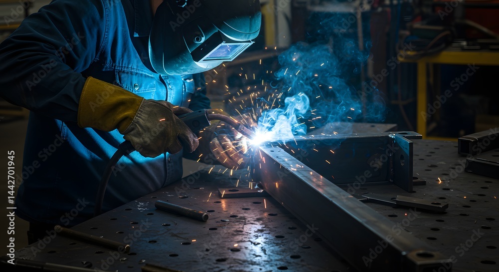 Welder Welding Metal Sparks Blue Welder Welding Metal Sparks Blue