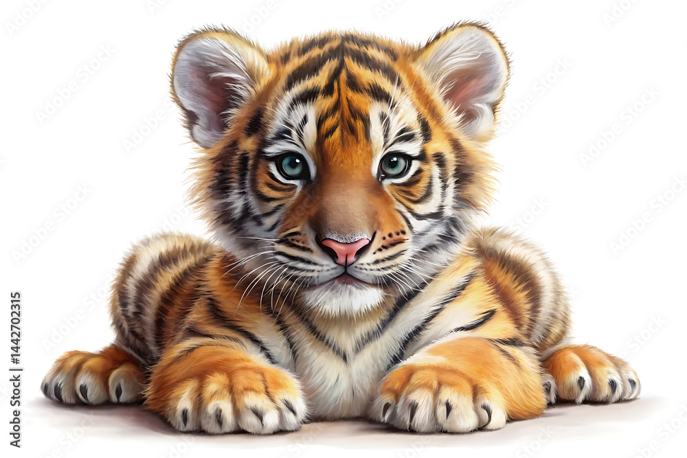 Obraz premium baby tiger sitting on a white background