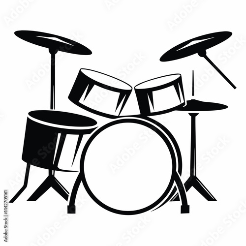 Black and White Drum Kit Illustration