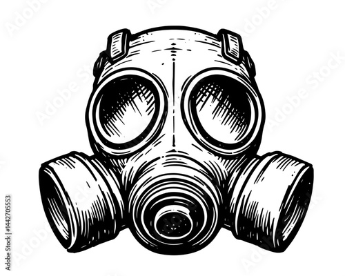 gas mask black silhouette vector vintage engraving style apocalypse safety icon