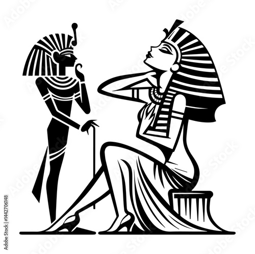 ancient egyptian pharaoh and queen silhouette black vector historical design