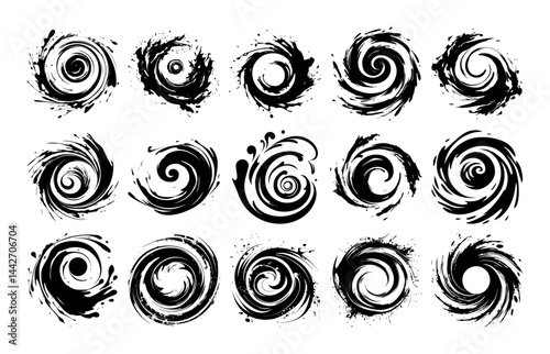 swirl brush stroke silhouette set black grunge vector abstract elements