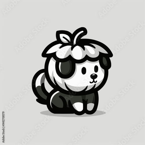 Cute dog wearing pumpkin costume, playful character design, monochrome style