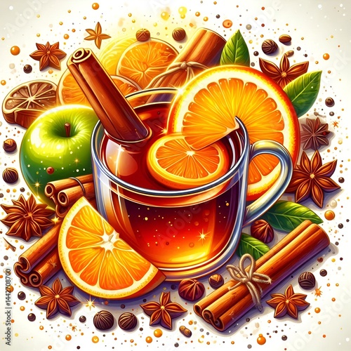 Obraz na płótnie Immune-boosting spiced citrus drink, vibrant colors, garnished with fruits and spices w salonie