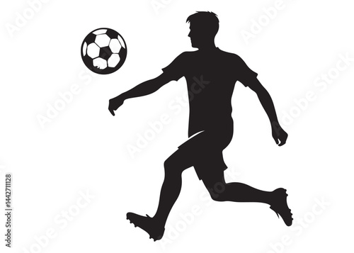 footballer player logo silhouette vector, footballer player logo icon silhouette, black vector of soccer player silhouette, football player shoot silhouette logo on isolated white background.
