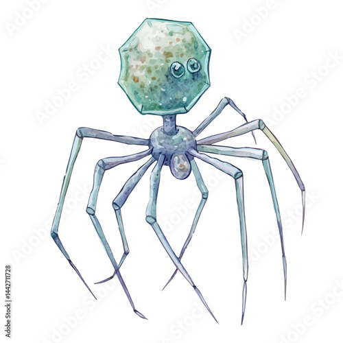bacteriophage attaching to a bacterial host, watercolor drawing, isolated on a white background. bacteriophage attaching to a bacterial host vector.