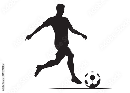 footballer player logo silhouette vector, footballer player logo icon silhouette, black vector of soccer player silhouette, football player shoot silhouette logo on isolated white background.