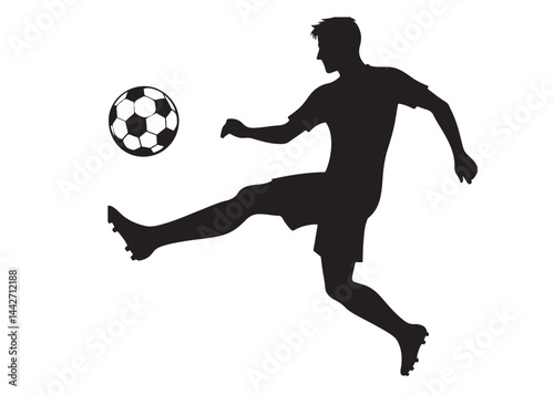 footballer player logo silhouette vector, footballer player logo icon silhouette, black vector of soccer player silhouette, football player shoot silhouette logo on isolated white background.