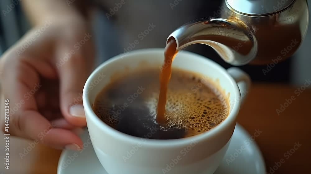 pouring hot coffee into a cup