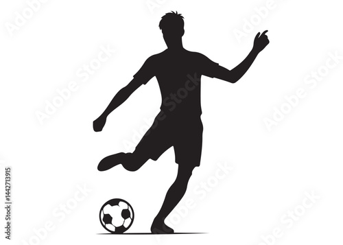 footballer player logo silhouette vector, footballer player logo icon silhouette, black vector of soccer player silhouette, football player shoot silhouette logo on isolated white background.
