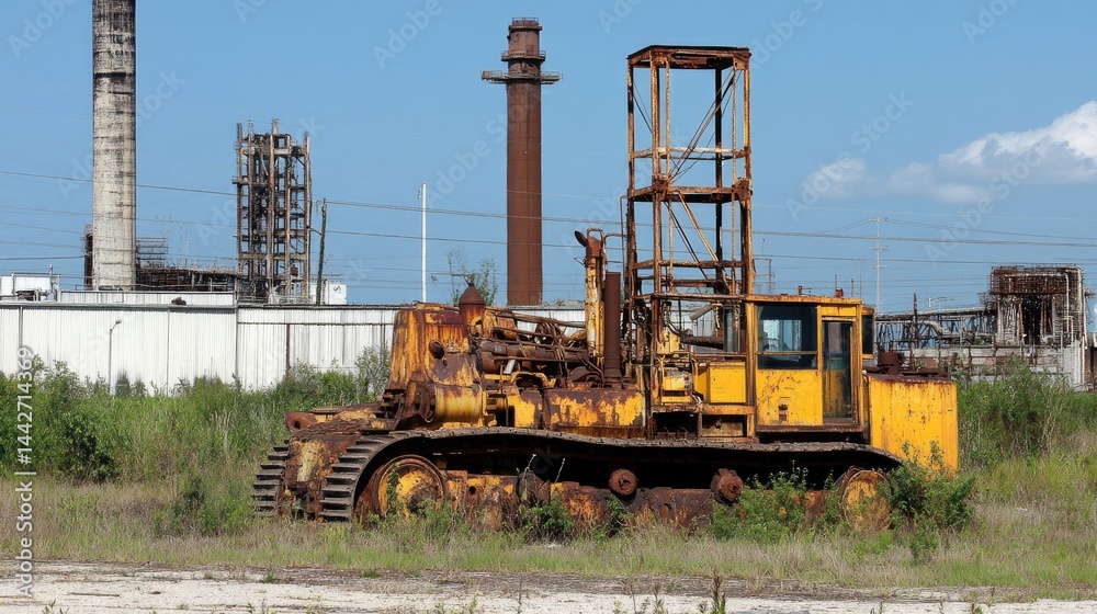 Unused heavy machinery gathering rust in construction zone