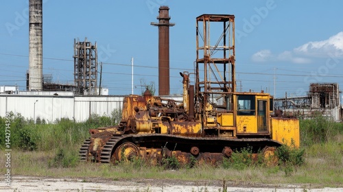 Obraz na płótnie Unused heavy machinery gathering rust in construction zone w salonie