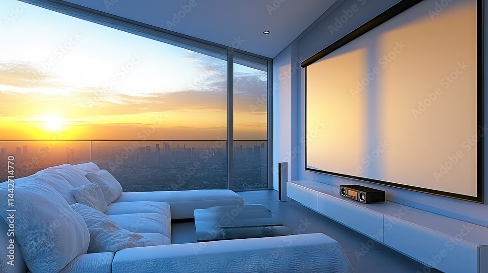 Welcoming living room arrangement with media wall and sofa