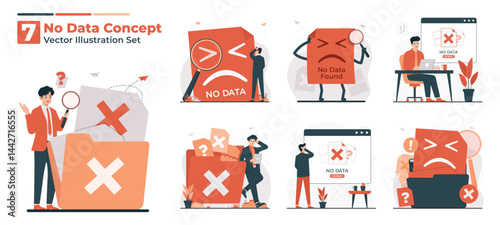 No data concept Illustration set showing data error, missing files, and corrupted documents symbolizing no data access or failure