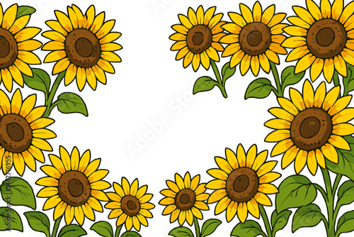 Vibrant sunflowers border illustration perfect for summer themes and floral designs
