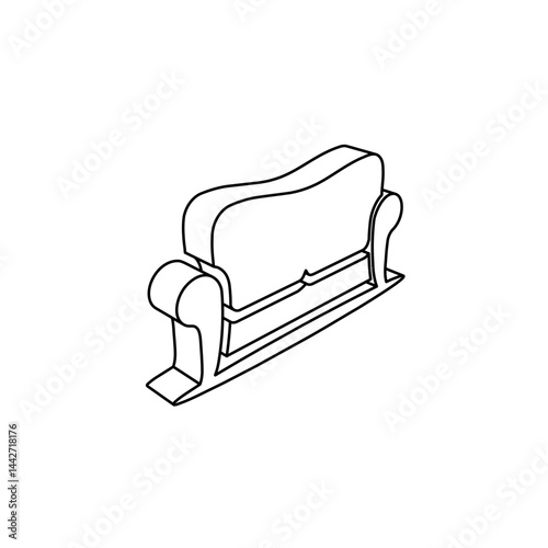 The outline of a large sofa symbol is made with black lines. 3D view of the object in perspective. Vector illustration on white background