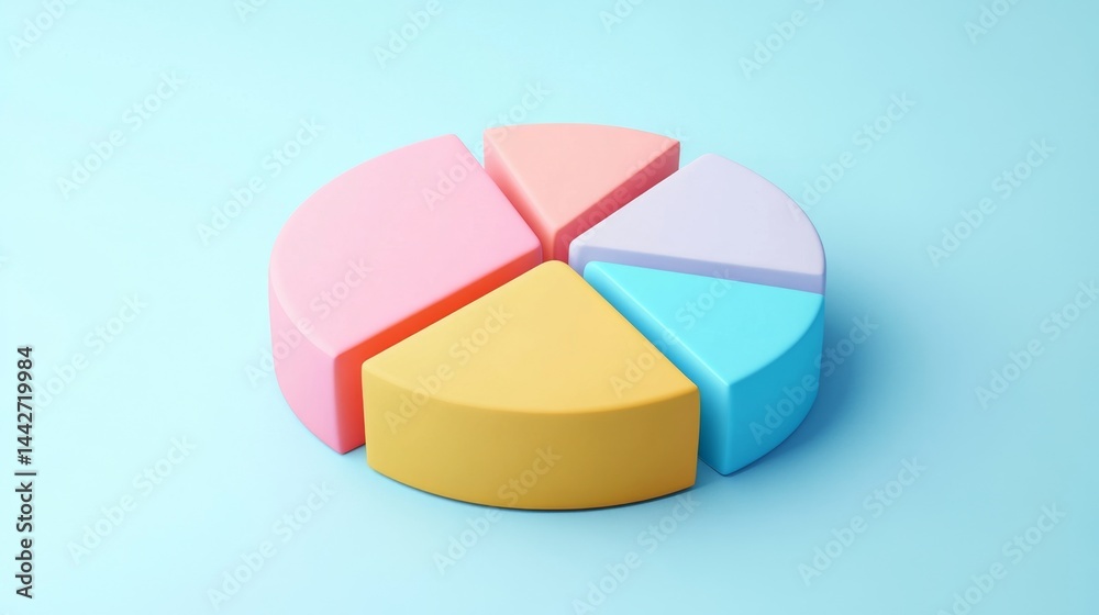 Obraz premium Elegant D pie chart with muted pastel tones and lighting effects