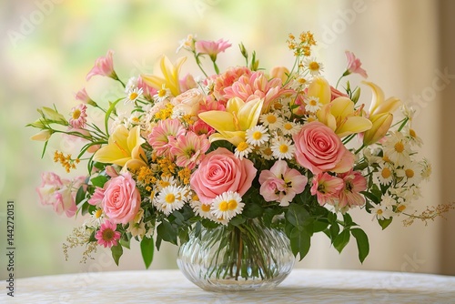A stunning bouquet of vibrant flowers arranged on a table, perfect for a Women?? Day flower delivery. 