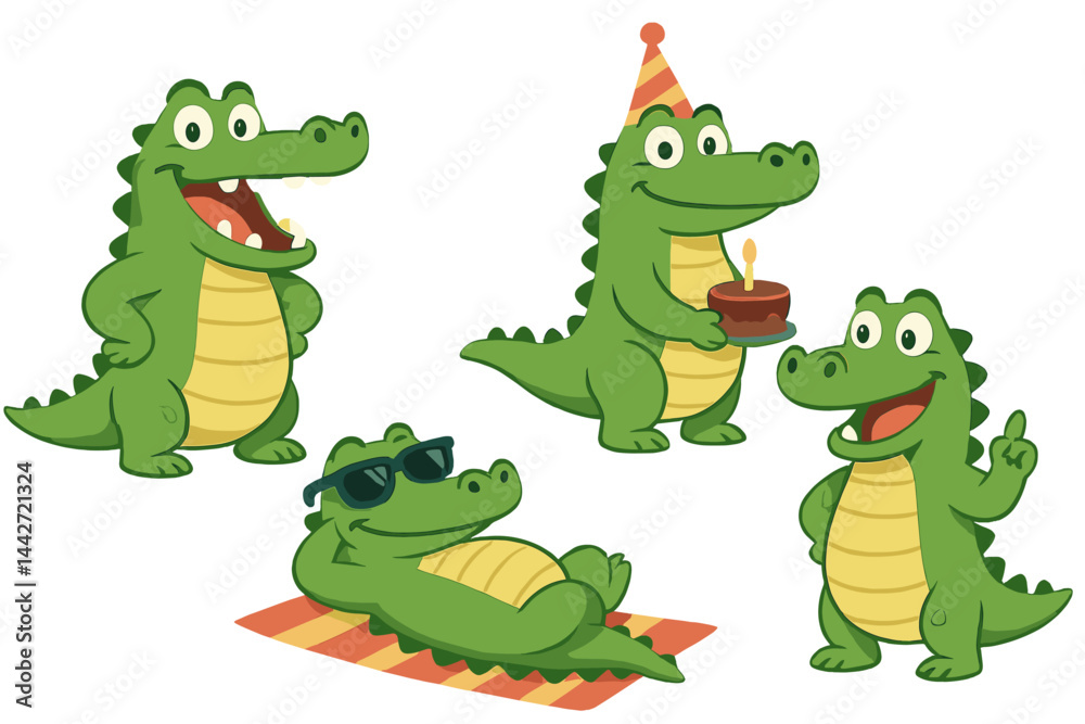 Celebrating with cheerful crocodiles in various fun activities during a sunny day Celebrating with cheerful crocodiles in various fun activities during a sunny day